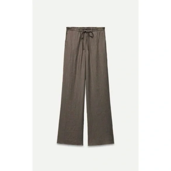 Zara Textured Crinkle Pants Women’s XS Gray Drawstring Pull on Casual Dressy EUC - Picture 2 of 15